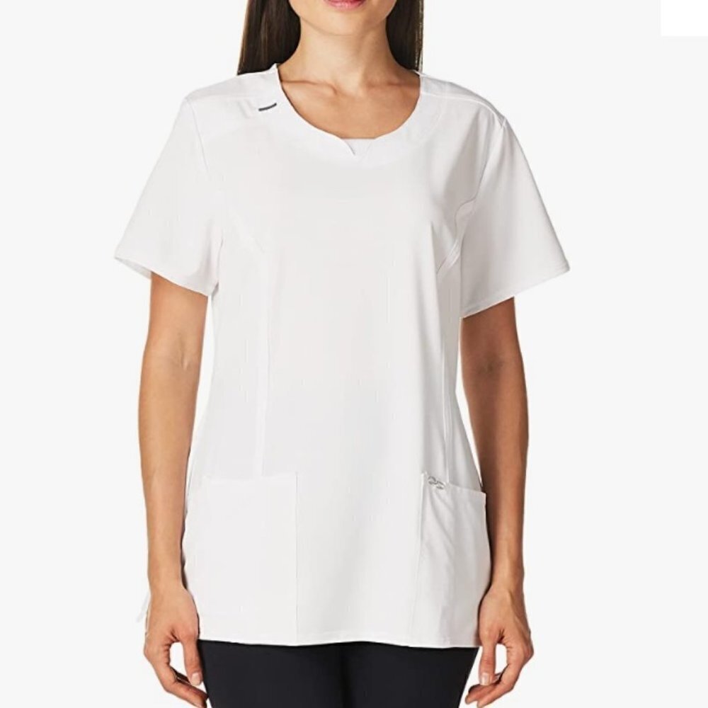 Cherokee Infinity Women Scrubs Top Round Neck, Medium, White